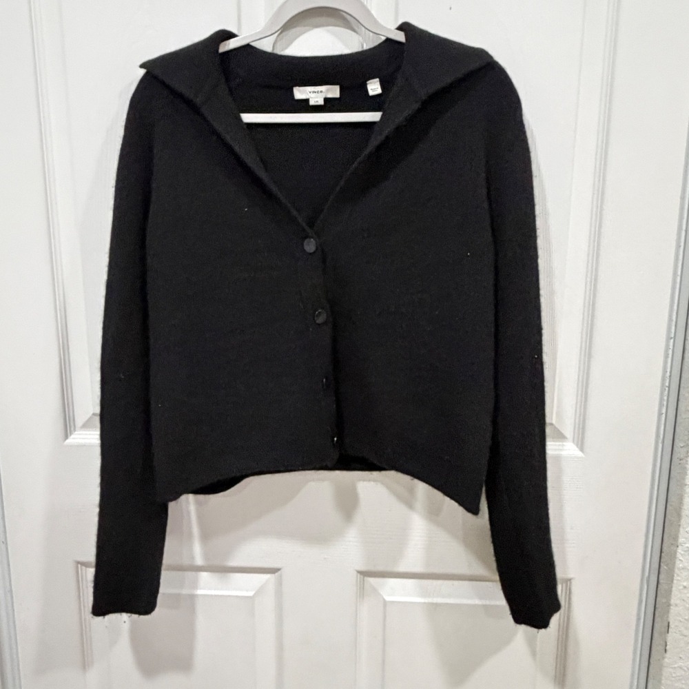 Vince Black Wool Cashmere Spread Collar Button Front Cardigan VS11278868 Large